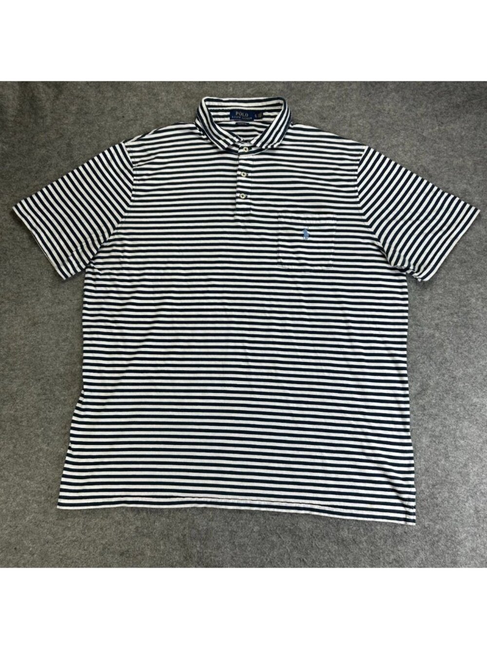 Polo Ralph Lauren Polo Shirt Mens XL Blue Gray Striped Classic Fit Pony Pocket - Picture 1 of 12